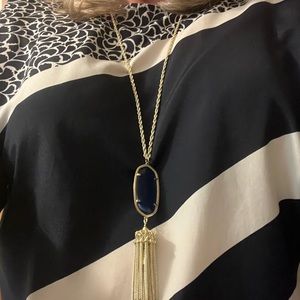Kendra Scott 30” gold chain with 2” blue pendant and 3” gold tassel